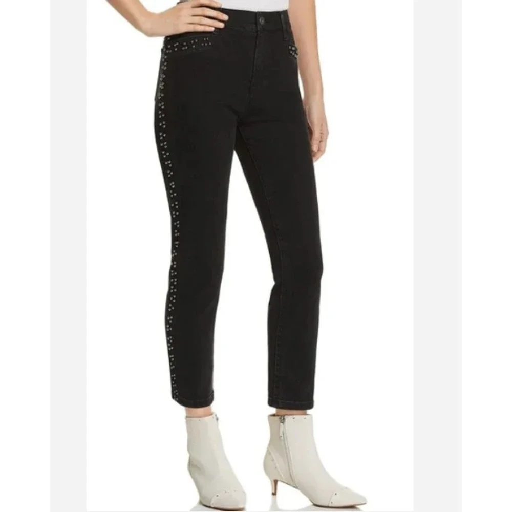 PISTOLA Beaded Charlie Straight Crop Sz 28 High Rise Black Studded Stretch Jeans - Picture 1 of 7